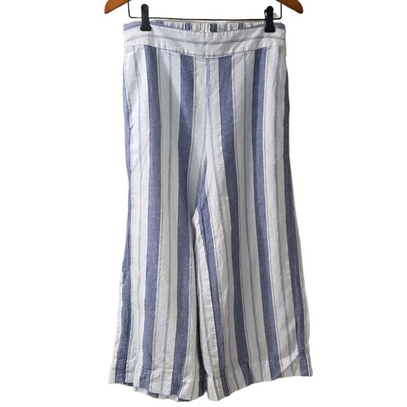 Madewell Linen Blend Crop Pant - Blue stripe - sz M - Picture 1 of 6